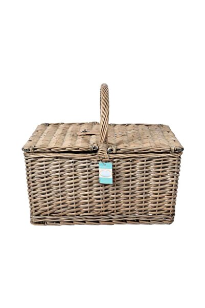 hectarul Picnic Basket for 4 People, Willow with Tableware and Cooler Bag, Light Brown,