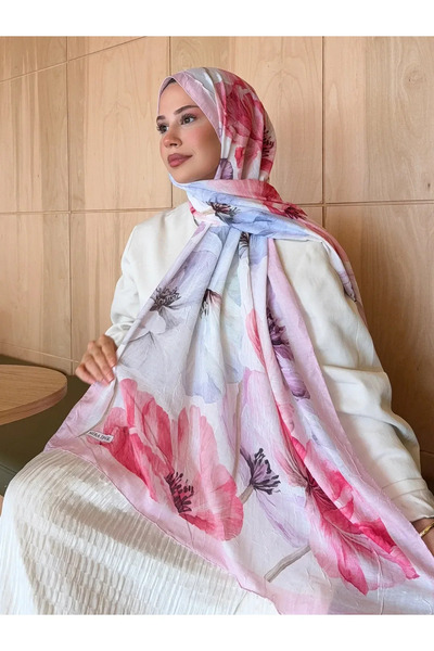 Nûda - Tarzın Değil , Tavrın Zarafeti Mira șal din bambus cu model de mătase, floare de culoare roz