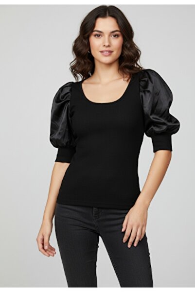 ARDSU بلوزة نسائية سوداء بأكمام بالون