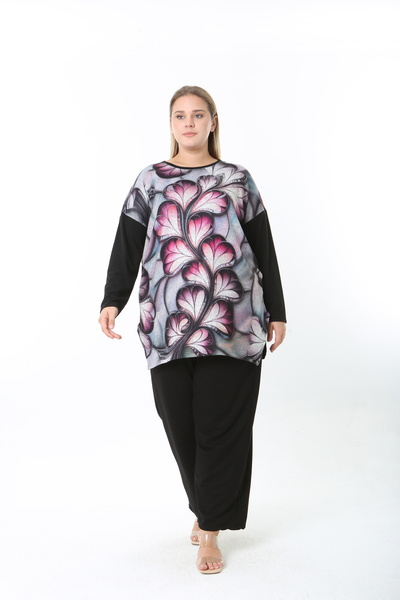 XL Modam Wool Viscose Patterned Lycra Women's Plus Size Tunic