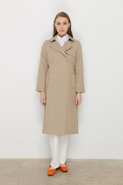 Nihan Beli Lastik Detaylı Metal Çıt Çıtlı Trençkot Olive