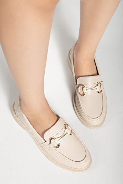 RİSSOLİ Women's Beige Buckle Detailed Loafer Shoes