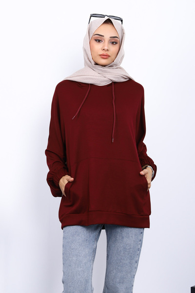 İmajButik Burgundy Kangaroo Pocket Modal Sweatshirt