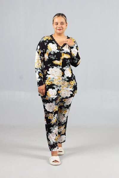 Truva XXL Plus Size Floral Print Button Front Women's Pajama Set – Comfortabl...