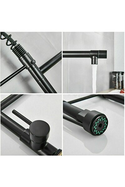 Sanlux Baterie de Bucătărie DualFlow – Pipă Dublă & Duș Detașabil, Negru VST117