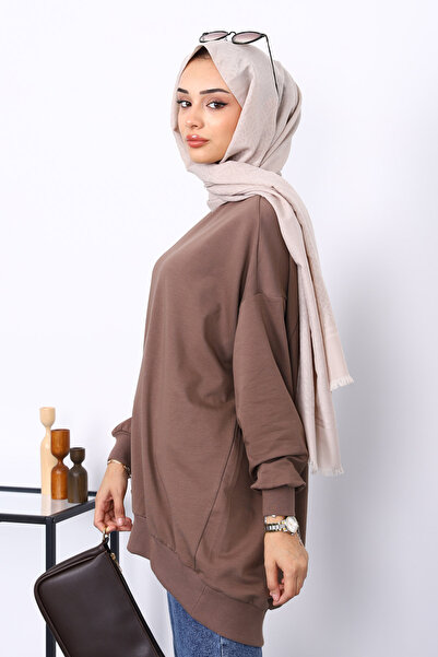 İmajButik Φούτερ Oversize με κοντό μπροστινό μέρος και μακρύ πίσω μέρος σε χρώμα βιζόν