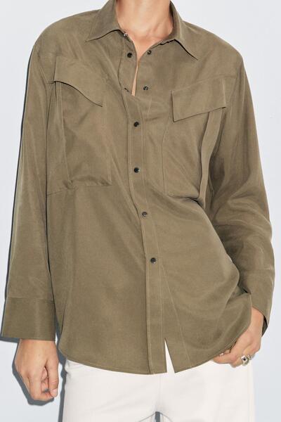 Massimo Dutti Cep detaylı uzun gömlek