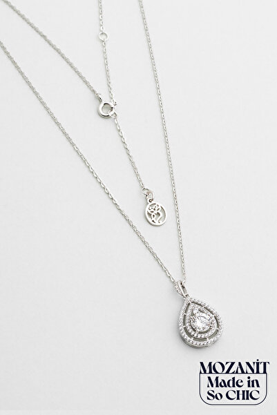 So CHIC... Mozanit Aurası 18 Ayar Beyaz Altın Kaplama 46 Cm Gümüş Kolye