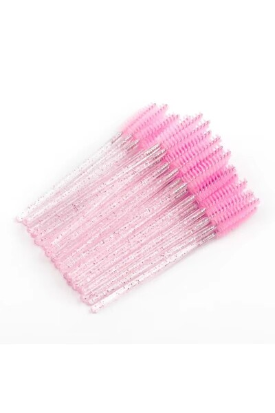 Choice1 فرش رموش للاستخدام مرة واحدة وردية اللون، 50 قطعة، عصي ماسكارا كريستالية، مشط رموش لامع، سبراي