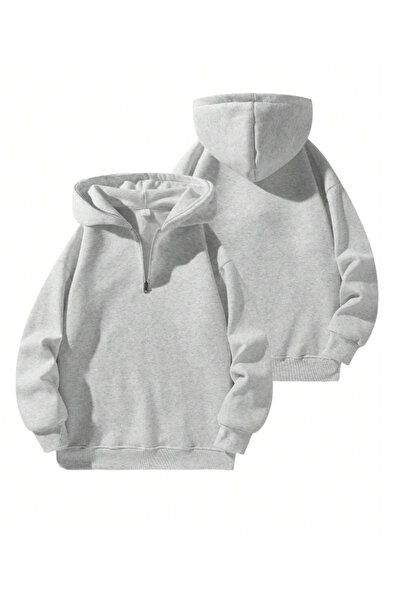 Revasser Unisex Erkek/Kadın YARIM FERMUARLI KAPÜŞONLU Renkli Özel Pamuklu Oversize Sweatshirt