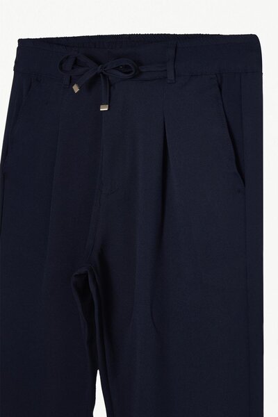 Tudors Men's Slim Fit Slim-Fit Elastic Lace-Up Detailed Navy Blue Trousers