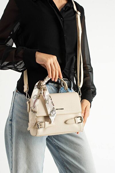 Çanta Trend Women's Cream Medium Size Hand and Shoulder Bag, Daily Multi-Comp...