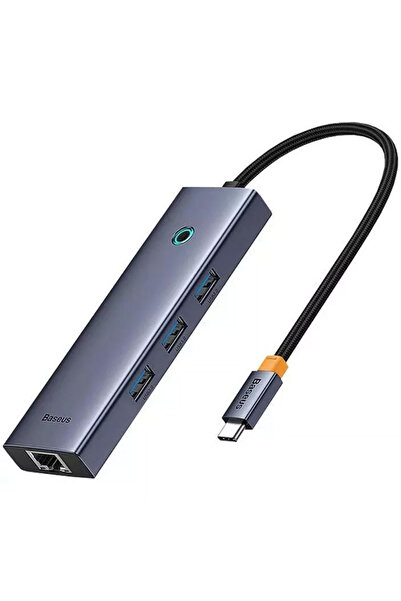 Baseus Hub UltraJoy 4 v 1 USB-C na 3xUSB 3.0, 1xRJ45, šedý