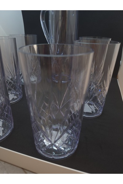 Mustran 7-Piece Glass-Looking Acrylic Jug Set with 1.5L and 750 ml Cups – Durable for Home and Office Use