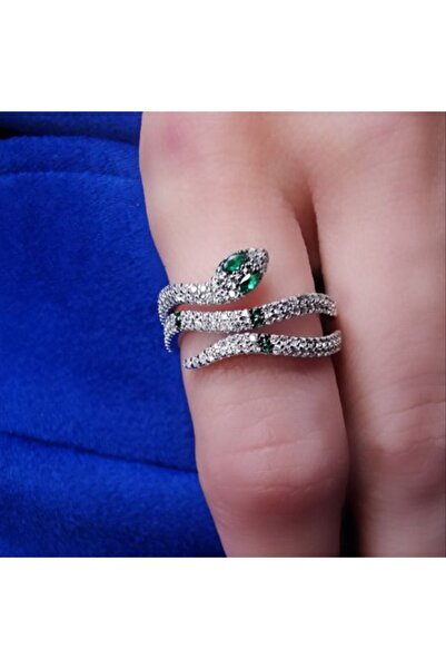 Shiklik MODA خاتم قابل للتعديل على شكل ثعبان مرصع بالحجارة لتكملة أناقتك