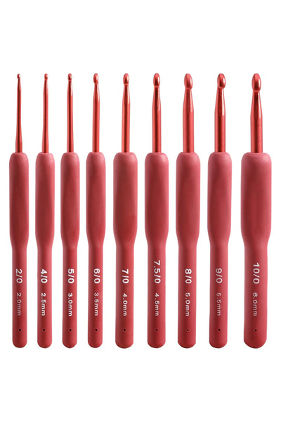 Choice1 Red 9pcs Red Black Crochet Hooks Needle Silicone Handle Aluminum Croc...