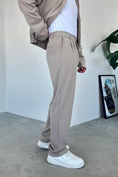 HAFKAGİYİM Bej Premium Relaxed Fit Kumaş Pantolon