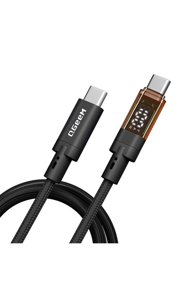 Qgeem Qg04 Type-C to Type-C Pd 40g Compatible 8K@60Hz Data Cable with Digital Led Display 240W 1m Black