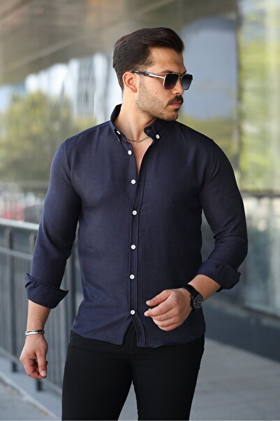 HAZEGO Men's long sleeve regular sofia linen shirt