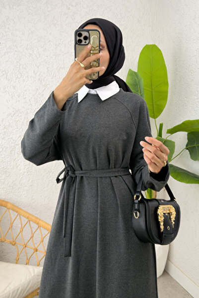 Salih Çelebi İki İplik Kuşaklı Elbise 0007 - ANTRASİT