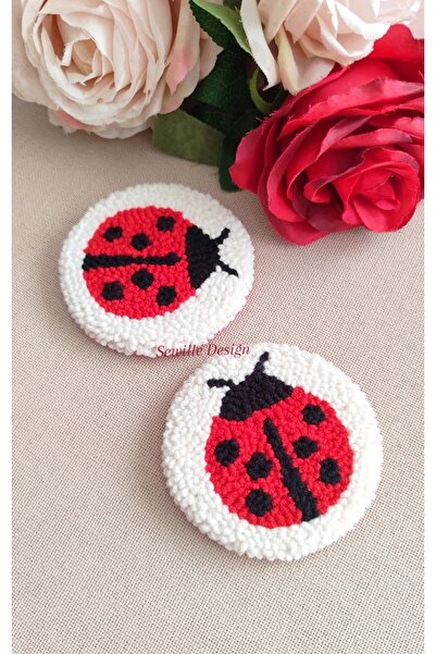 Sewille Design Hand Made Punch İşlemeli Uğur Böcekleri Araba Bardak Altlığı 7...