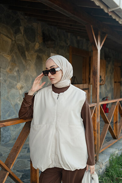 LOCCO Kadın Bisiklet Yaka Yelek Ekru