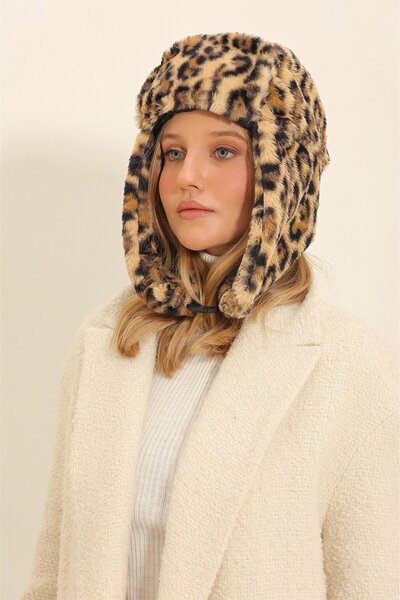 VAGGON Women's Leopard Leopard Print Headphone Clip Closure Hat Vgn-X11346