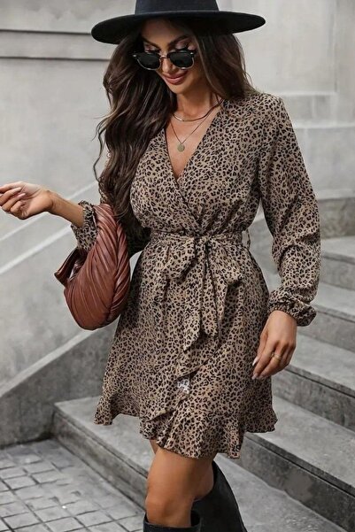 Mossta Double-Breasted Collar Tie-Waist Modal Dress - Mink