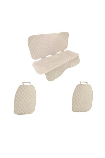 Metru Patrat Set 3 huse auto, matlasate, universale, crem, lavabile, impermeabile, pentru banchetă și spătar cu 2 locuri