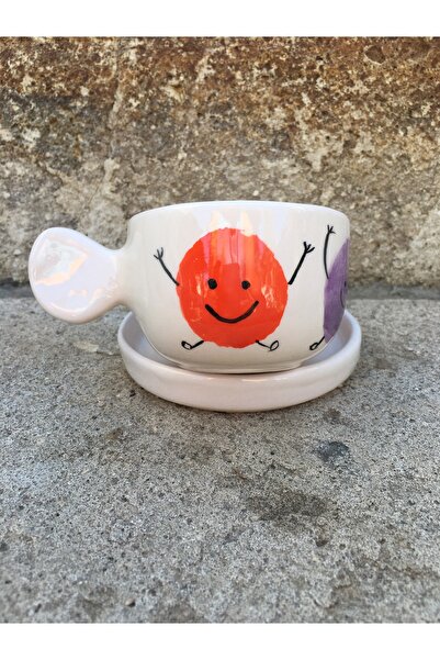 seramikanaz فنجان قهوة وصحن من السيراميك مصنوع يدويًا بتصميم الوجه المبتسم