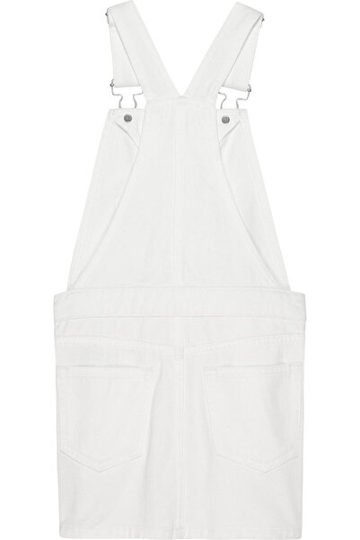 Calvin Klein DENIM V DUNGAREE DRE Kadın Beyaz Elbise