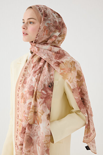 cs camellia scarf Σάλι από μεταξωτό κρεπ Φλωρεντίας - Σολομός