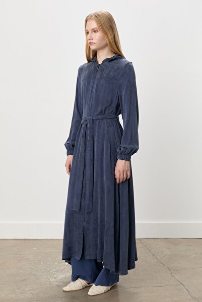 Nihan Premium Yanları Fermuarlı Kapşonlu Ferace Lacivert