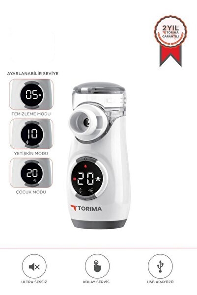Torima CNB69008 Beyaz Sessiz Kademeli Dijital Ekranlı USB Şarjlı Mesh Nebulizatör Cihazı