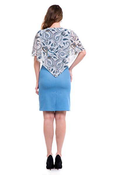 AD Fashion Blue tapered dress with printed veil cape 01R04i2050 - 48 EU