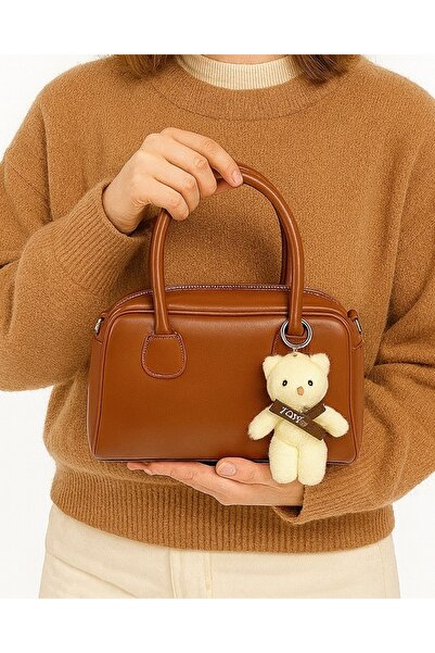Totesia Pelus Ayicik Charmli Kahverengi El Ve Omuz Çantasi