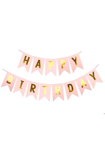 Teo Happy Birthday Banner 100x200 cm, , Flag Size 11.5x16.5 cm, Thread Roll Included, Pink