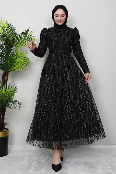 GİYZAMİLA Elisa Tesettür Abiye Siyah