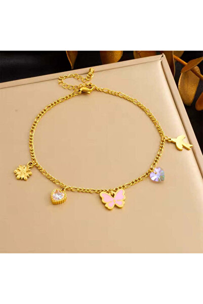 Pursehuit Brățară de gleznă aurie din oțel inoxidabil, suflată cu aur de 18k,...