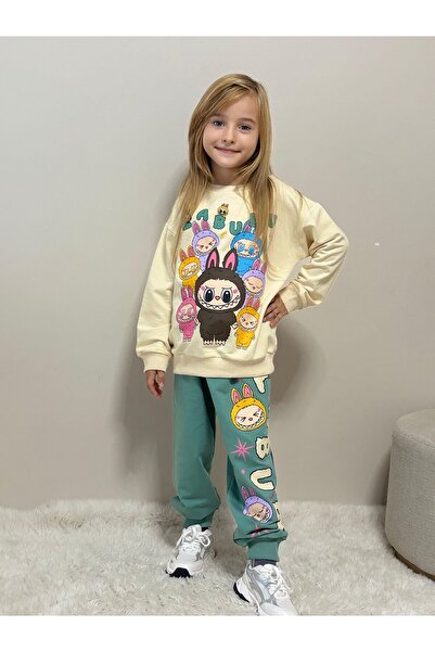 Patriko Girls' Labubu Printed Long Sleeve Sweatshirt Tracksuit Bottom Top Set