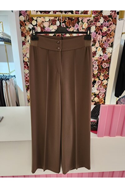 Yusuf Özdemir geniş paça pantolon kahve kadın