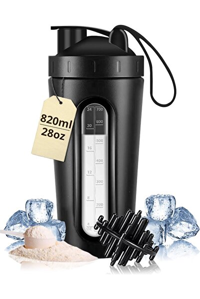 RIGID FITNESS شاكر بروتين من الفولاذ المقاوم للصدأ سعة 820 مل - زجاجة خلط مان...