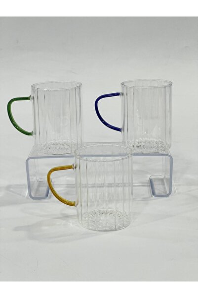 isra kristal طقم أكواب زجاجية بمقابض ملونة مكون من 3 قطع - طقم أكواب شفافة لل...