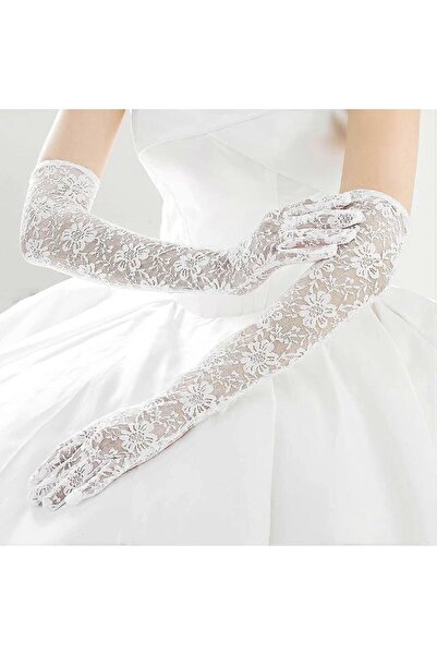PARTİADA DANTELLİ ELDİVEN UZUN MODEL BEYAZ 40 CM