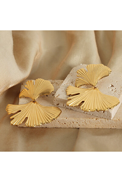 Alzena Jewelry Ginko Altın Kaplama Sallantılı Çelik Küpe