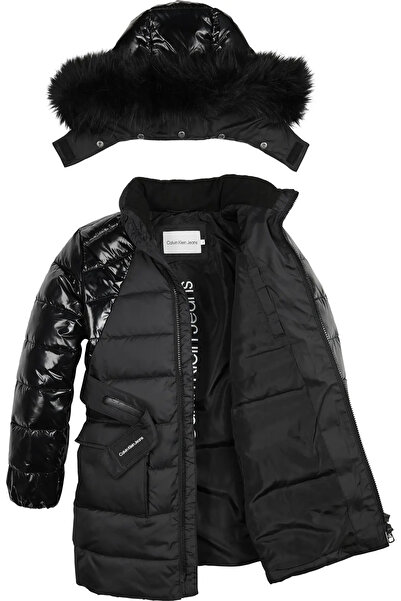 Calvin Klein MIXED MEDIA BELTED P Kadın Siyah Şişme Mont