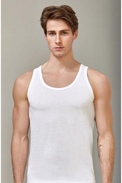 Berrak Men's White Classic Cotton Tank Top 1020 3-Piece