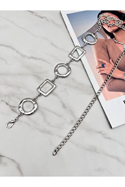 EMR Official حزام نسائي فضي/مستدير مربع الشكل، حزام معطف، حزام خصر، حزام بنطلون