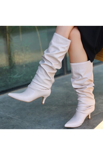 BESKAR Zelya beige leather high heel boots