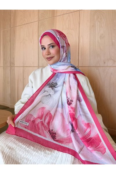 Nûda - Tarzın Değil , Tavrın Zarafeti Mira Silk Patterned Bamboo Scarf Fuchsia